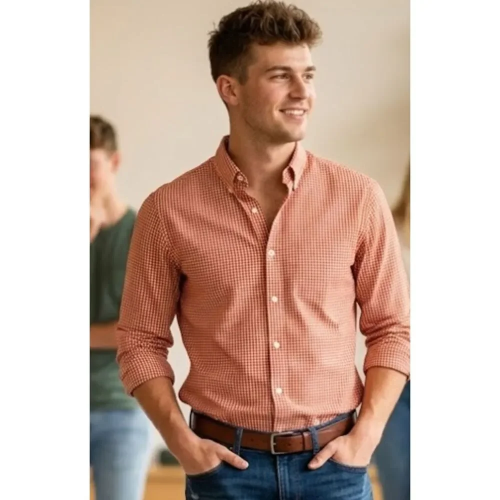 New J. Crew Performance Twill Gingham Plaid Button Down Shirt Men's Size Small